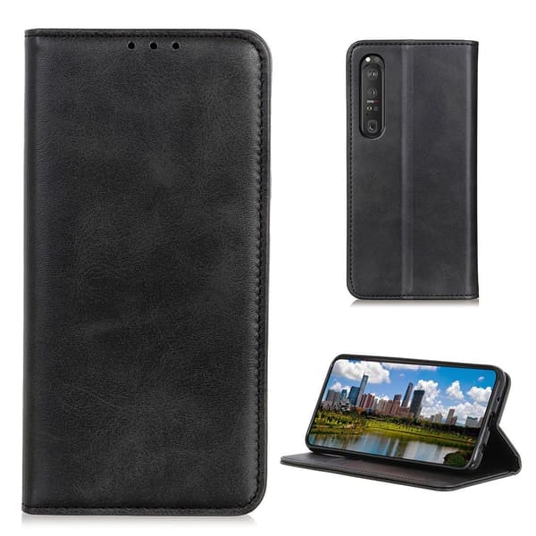 Wallet-style ægte Læder Flipcase til Sony Xperia 1 III - Sort