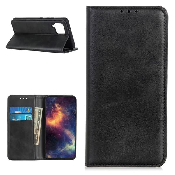 Wallet-style ægte Læder Flipcase til Samsung Galaxy A12 5G - Sort