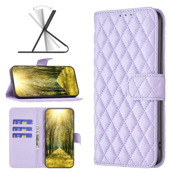 Rhombus mat iPhone 14 flip etui - Lilla