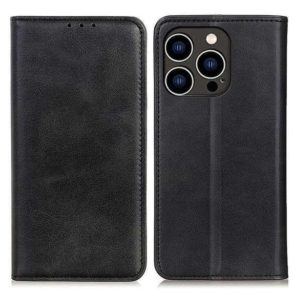 iPhone 14 Pro flip etui i ægte læder med pung – Sort