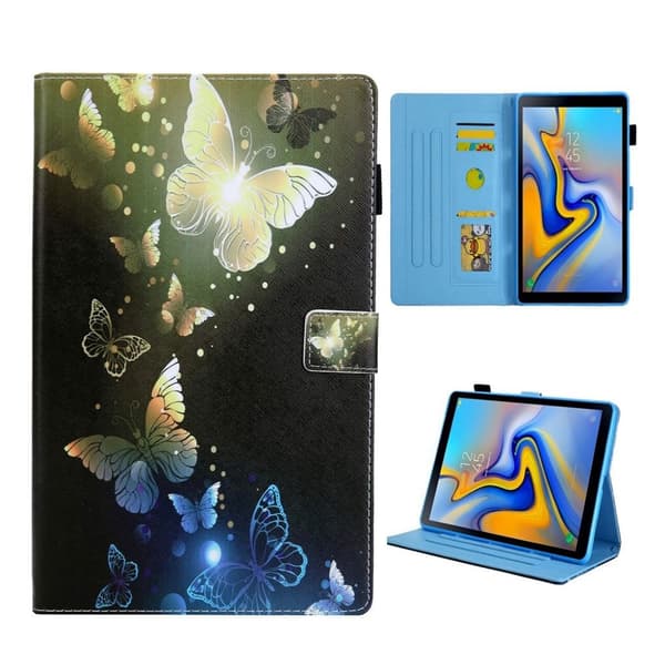 Samsung Galaxy Tab S5e mønstret og flervinklet lædercover - guld sommerfugle