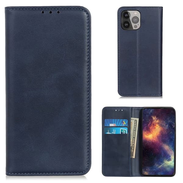iPhone 13 Pro Max flip etui i ægte læder med pung – Blå