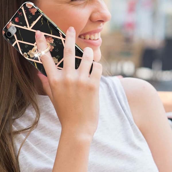 Marble design Apple Smartphone cover - Sorte Blomster