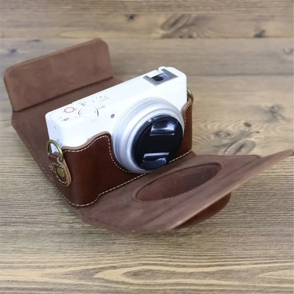 Sony ZV-1F läderfodral med axelrem - Kaffe