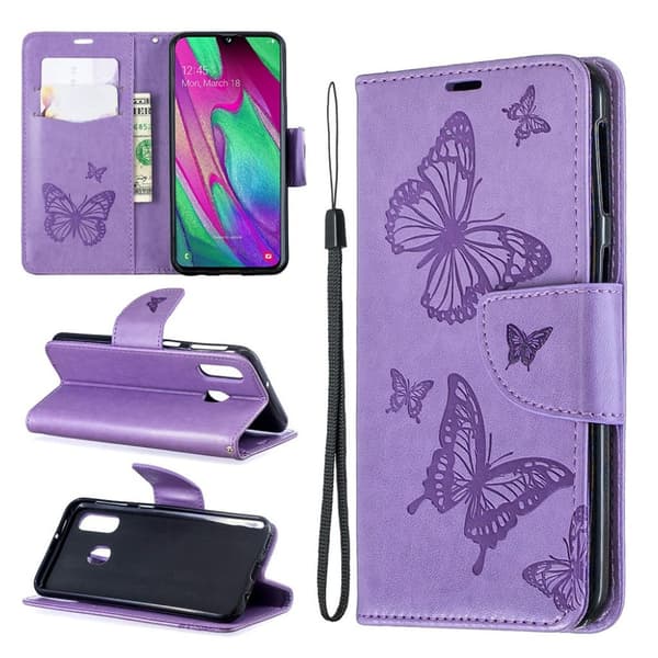 Butterfly Samsung Galaxy A40 etui - Lilla