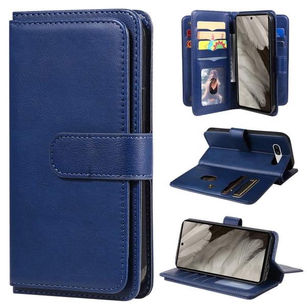 Lommebok-etui med 10 lommeseksjoner for Google Pixel 7a - Blå