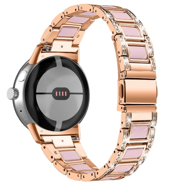 Google Pixel Watch rhinestone-dekor i resin-stil urrem i rustfrit stål - Rødguld / Lyserød