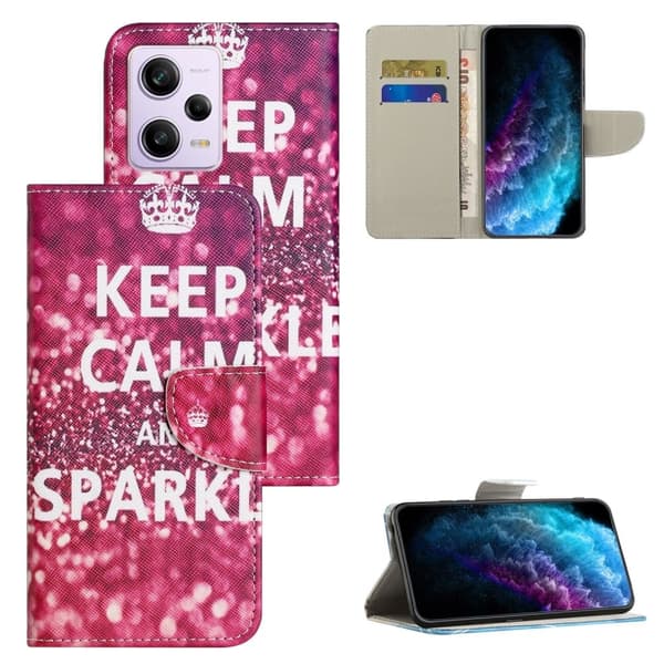 Wonderland Xiaomi Poco X5 / Redmi Note 12 Flippetui - Keep Calm og Sparkle