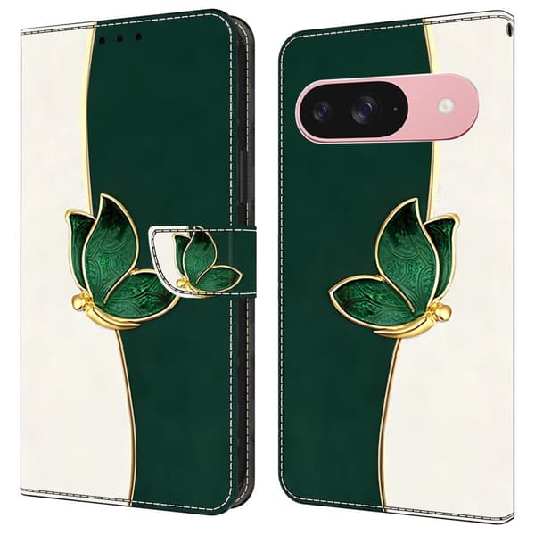 Wonderland Google Pixel 9 / Google Pixel 9 Pro flip etui - Grøn Sommerfugl