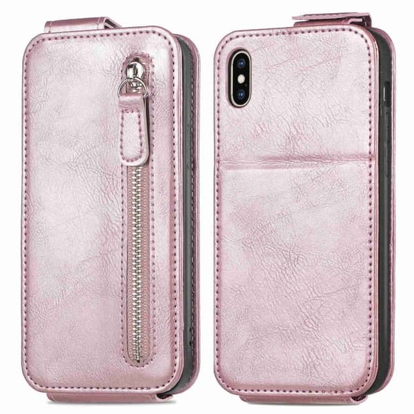 Lodret iPhone Xs Max flip etui med lynlås - Pink