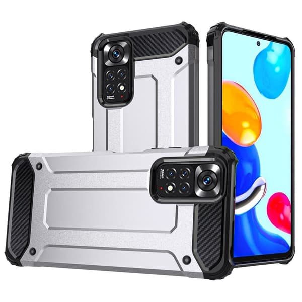 Armour Guard Xiaomi Redmi Note 11S / Xiaomi Redmi Note 11 skal - Silver/Grå