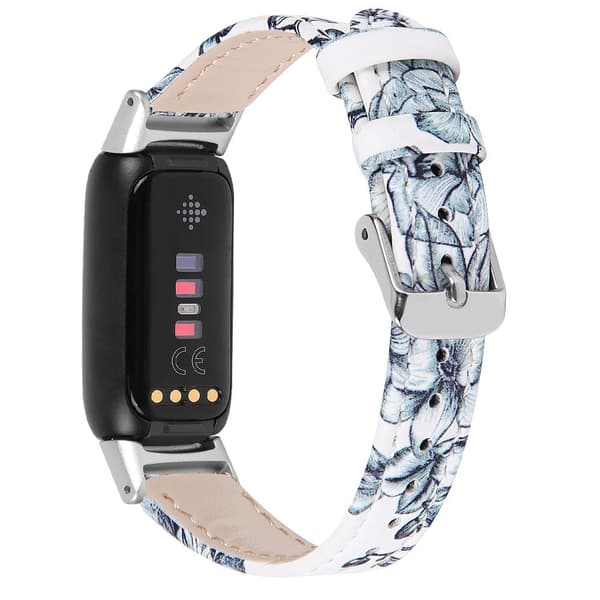 Fitbit Luxe urrem af okselæder i øverste lag - Lyseblå Blomster