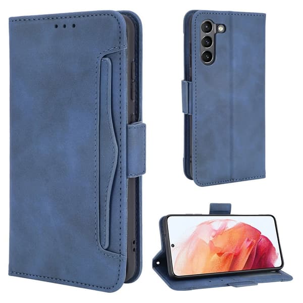 Modern-styled Lær Lommebok Etui til Samsung Galaxy S21 FE - Blå