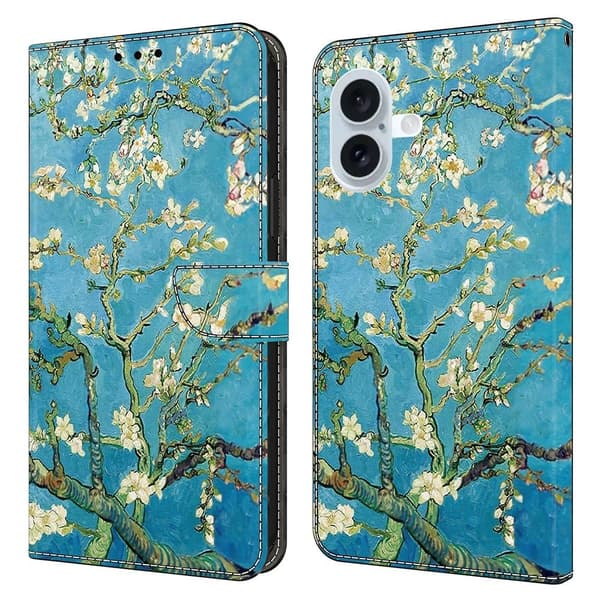 Wonderland iPhone 16 Plus flip etui - Abrikosblomst