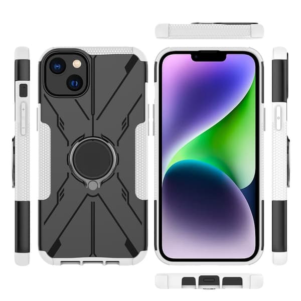 Kickstand-skydd med magnetisk platta för iPhone 14 Plus - Vit