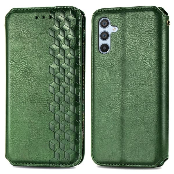 Läder Samsung Galaxy A56 fodral med romb-design - Grön