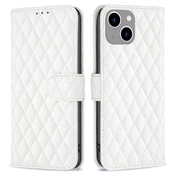 Rhombus mat iPhone 14 Plus flip etui - Hvid