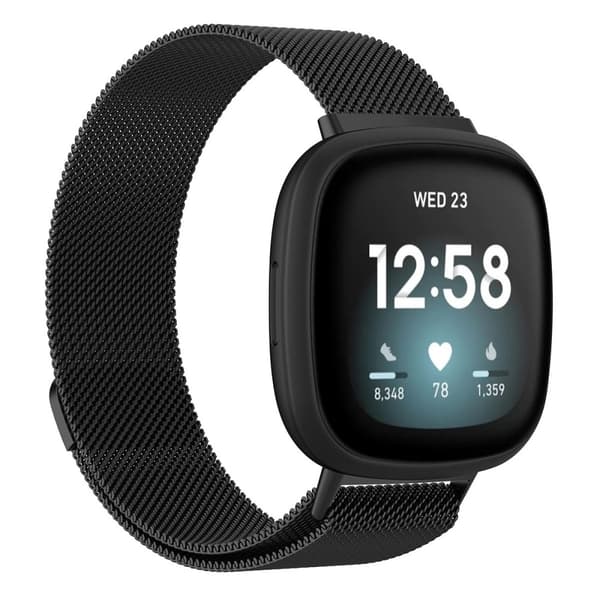 Fitbit Sense 2 / Versa 4 milanesisk urrem i rustfrit stål - Sort Størrelse: L