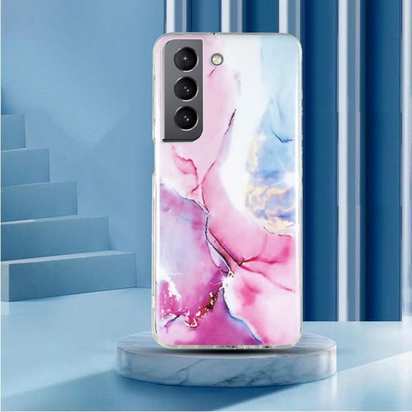 Marble Samsung Galaxy S22 Plus Etui - Lyserød / Blå