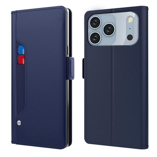 iPhone 17 Pro Max etui med makeup-spejl i smart design - Blå