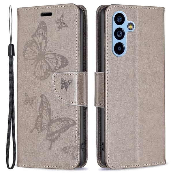 Sommerfugl Samsung Galaxy A54 Flip Etui - Grå