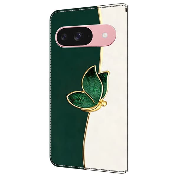 Wonderland Google Pixel 9 / Google Pixel 9 Pro flip etui - Grøn Sommerfugl