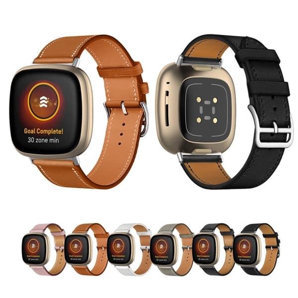 Fitbit Sense 2 / Versa 4 klockarmband i äkta läder med sömmar - Vit