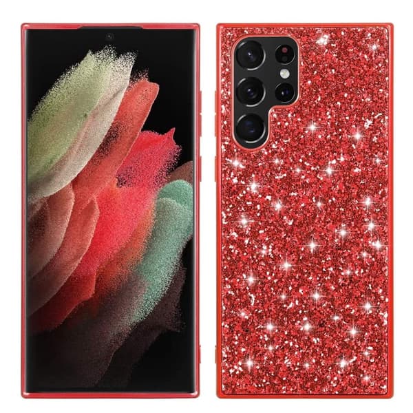 Glitter Samsung Galaxy S23 Ultra Etui - Rød