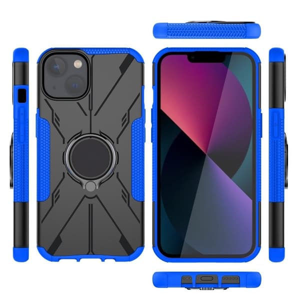 iPhone 13 mini 5,4 tommer Ring Kickstand Design Bumpresistent and Flexible 2-i-1 telefonbagcover Drop Resistant Protective Case - Blå