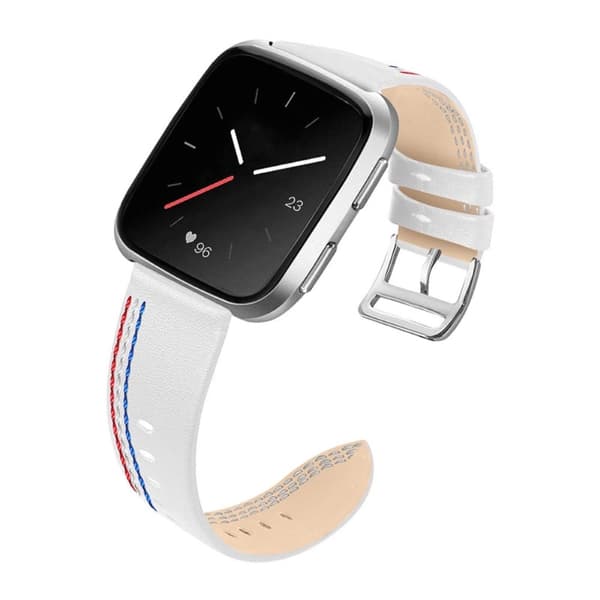 Fitbit Versa 2 / Versa Lite Cowhide skinnklokkerem med sømmer - Hvit