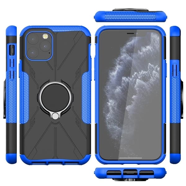 iPhone 11 Pro Max 6,5 tommer Ring Kickstand Design Drop-proof Case Bumpresistent and Flexible telefonbagcover - Blå