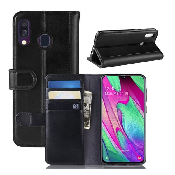 Samsung Galaxy A40 ekte split læretui - Svart