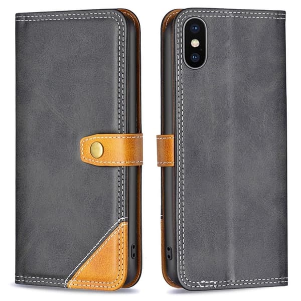 BINFEN to-farvet iPhone Xs læderetui - Sort