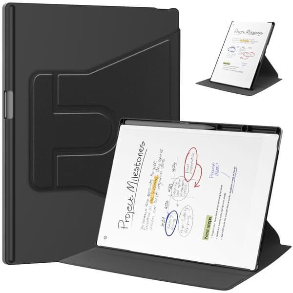 Remarkable Paper Pro Case Front Support 360 Degree Rotating Stand Bump Resistant and Vegan Leather E-Reader Cover - Black