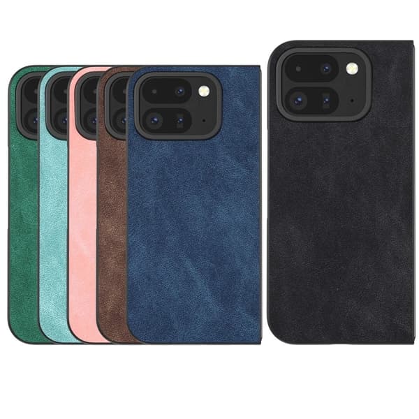 Google Pixel Fold 2 Stødsikkert etui Sort kant PU og bumpresistent telefon cover - Blå