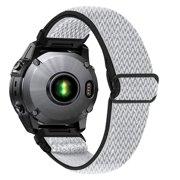 Urrem til Garmin Fenix 7 - elastisk nylonrem med sort forbindelsesstykke - Sort / Hvid
