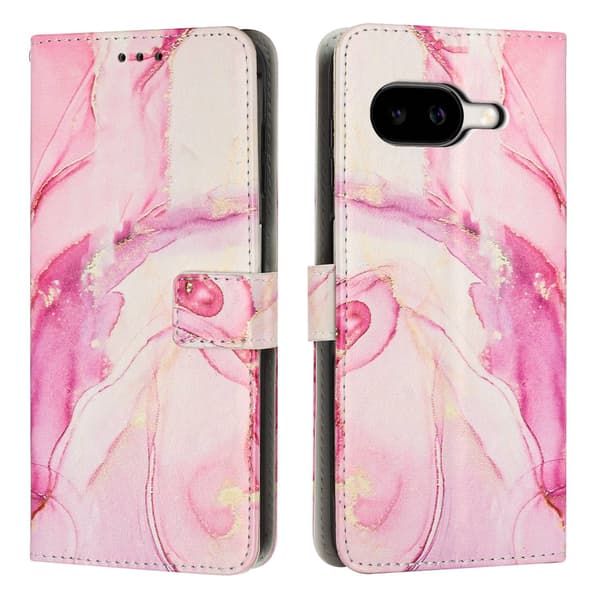 Google Pixel 10a stander etui Marble Pattern Vegansk Læder etui med pung - Rødguld