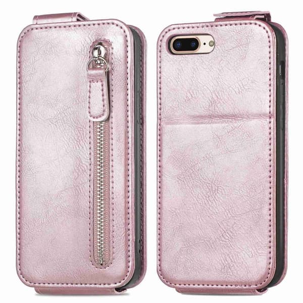 Vertikalt iPhone 7 Plus fodral med dragkedja - Rosa