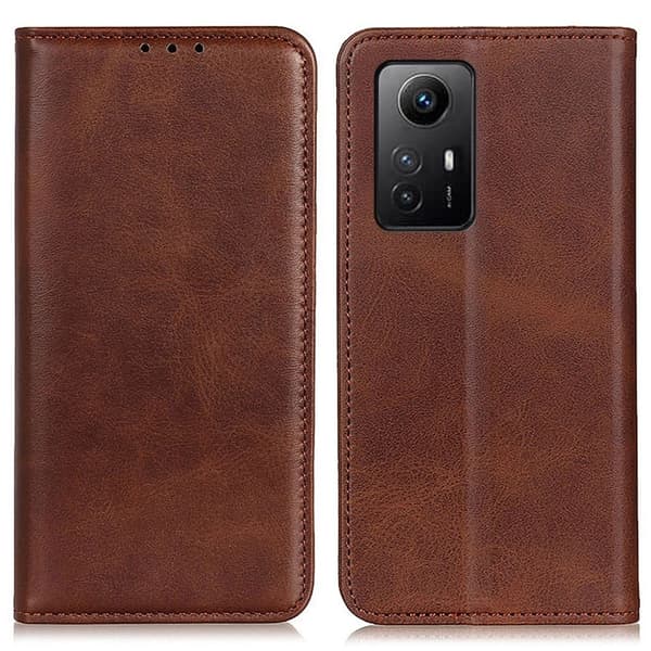 Flip Etui med Pung i Ægte Læder til Xiaomi Redmi Note 12s - Kaffe