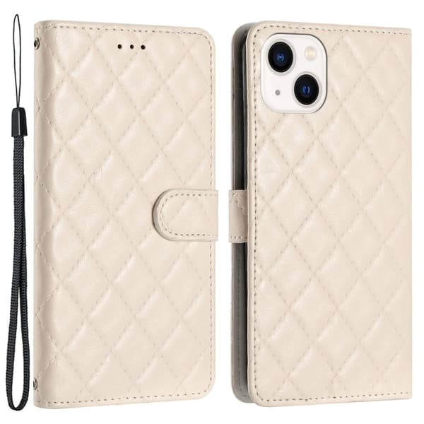 Toimiva rombinen lompakkokotelo iPhone 13 - Valkoinen