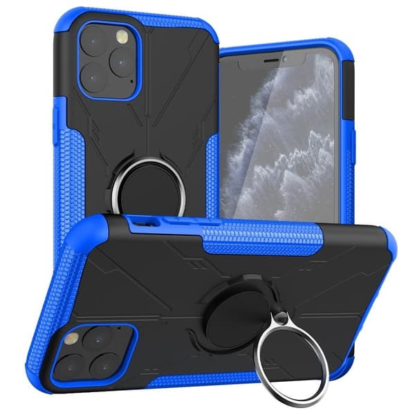 iPhone 11 Pro Max 6,5 tommer Ring Kickstand Design Drop-proof Case Bumpresistent and Flexible telefonbagcover - Blå