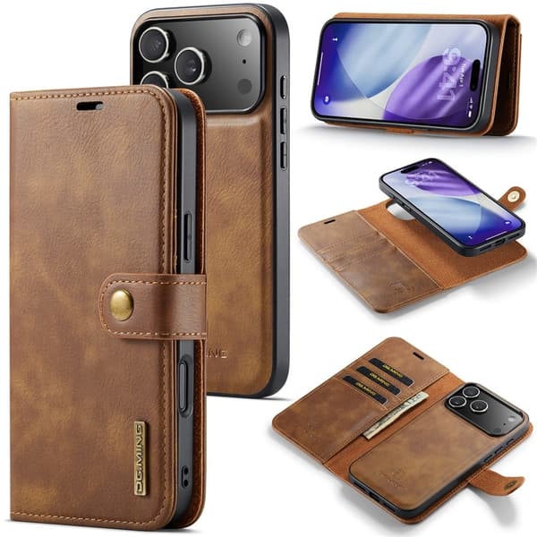 DG.MING iPhone 17 Pro 2-i-1 etui med pung - Brun