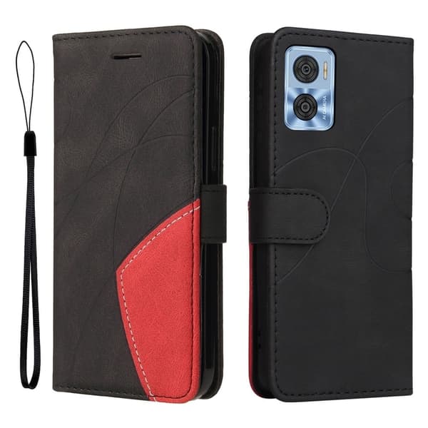 Tekstureret Motorola Moto E22 læderetui med rem - Sort