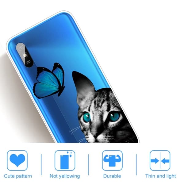 Deco Xiaomi Redmi 9A Etui - Kat og Sommerfugl
