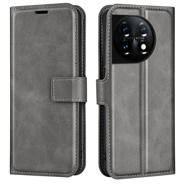 Plånboksfodral i Läder till OnePlus 11 - Grå