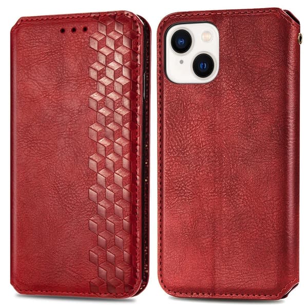 Læretui med A Stilfull Rhombus Imprint til iPhone 15 - Rød