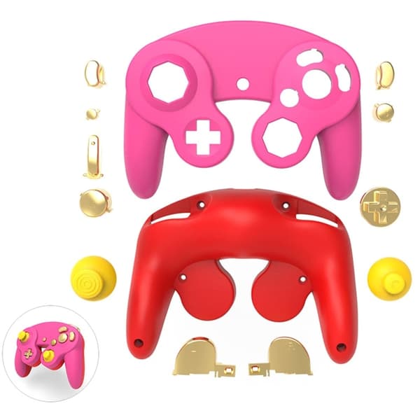 DATA FROG For Nintendo Gamecube Controller Housing Shell Plastic Replacement Case - Rosa + Rød