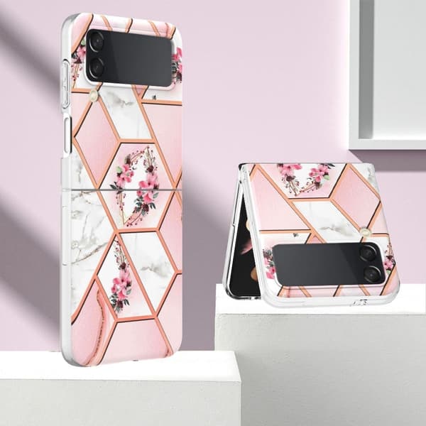 Marble Samsung Galaxy Z Flip4 Etui - Lyserøde Blomster