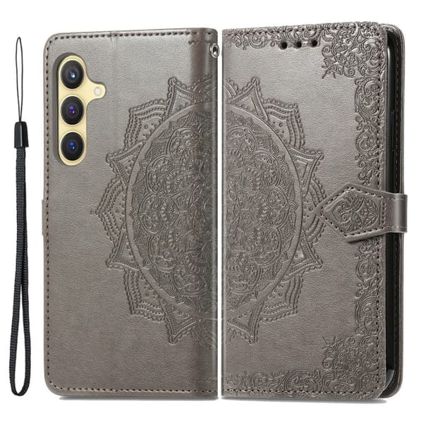 Mandala läder Samsung Galaxy S24 fodral - Grå