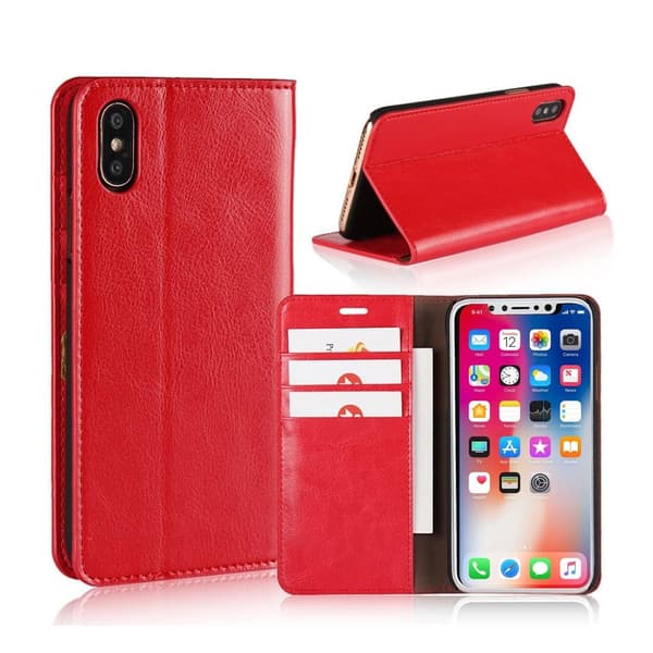 iPhone X uniikki nahkakotelo - Punainen